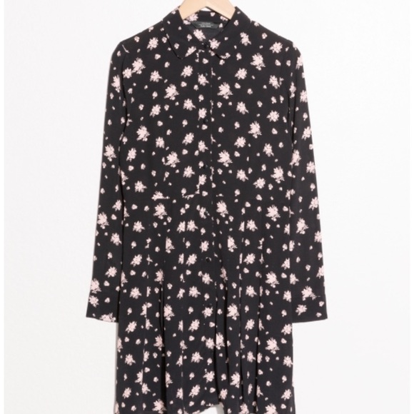 black pleated shirt dress